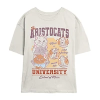 Disney Aristocats University Tee Womens Juniors Crew Neck Short Sleeve Regular Fit Graphic T-Shirt