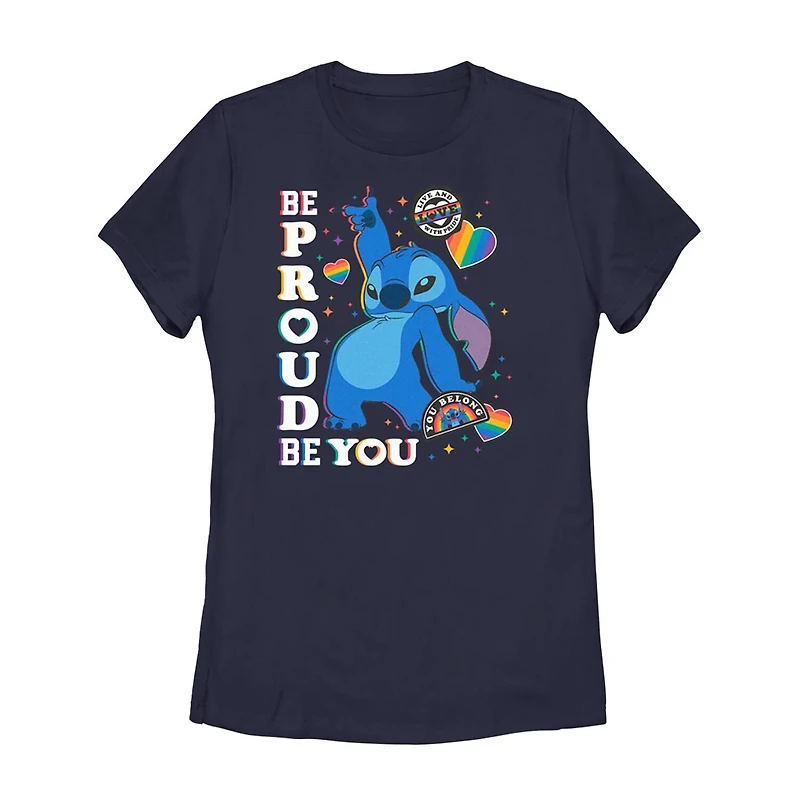 Be Proud Of You Tee Womens Juniors Crew Neck Short Sleeve Regular Fit Lilo & Stitch Graphic T-Shirt
