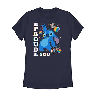 Be Proud Of You Tee Womens Juniors Crew Neck Short Sleeve Regular Fit Lilo & Stitch Graphic T-Shirt