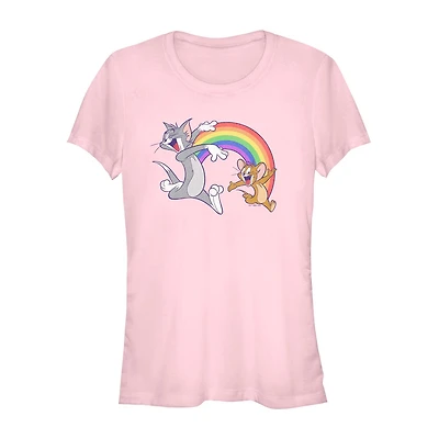 Womens Juniors Crew Neck Short Sleeve Regular Fit Tom and Jerry Graphic T-Shirt