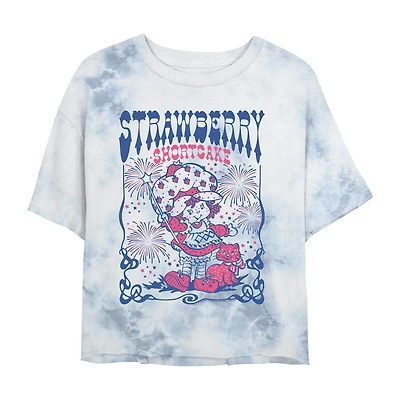 Strawberry Shortcake Cropped Tee Womens Juniors Crew Neck Short Sleeve Regular Fit Graphic T-Shirt