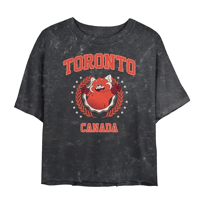 Pixar Toronto Cropped Womens Juniors Crew Neck Short Sleeve Regular Fit Turning Red Graphic T-Shirt
