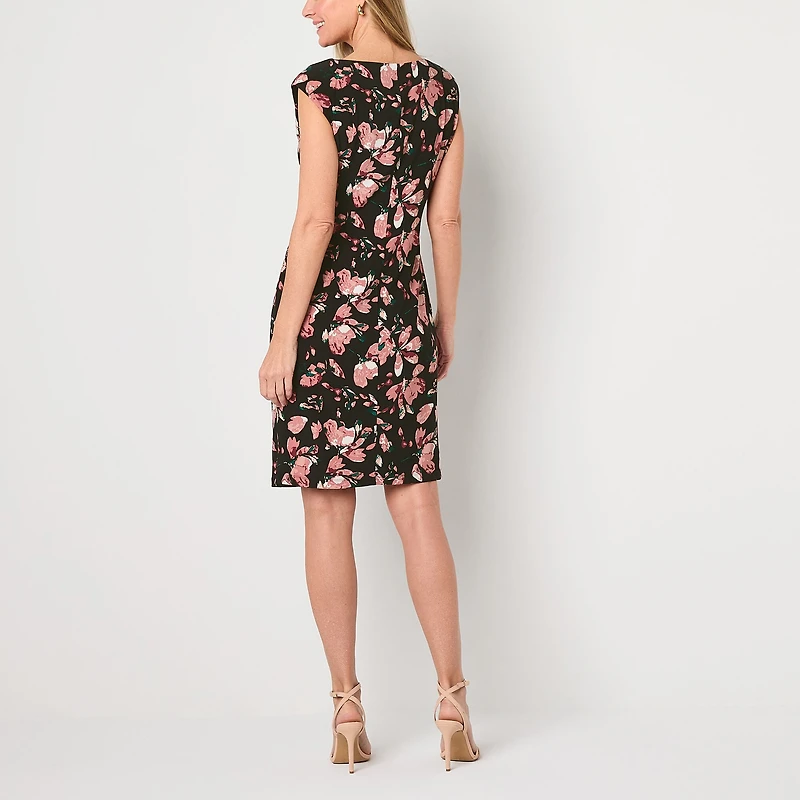 Black Label by Evan-Picone Womens Cowl Neck Sleeveless Floral Sheath Dress