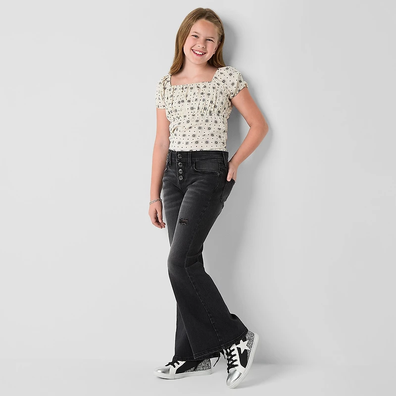 Thereabouts Little & Big Kid Girls Button Fly Flare Leg Jean