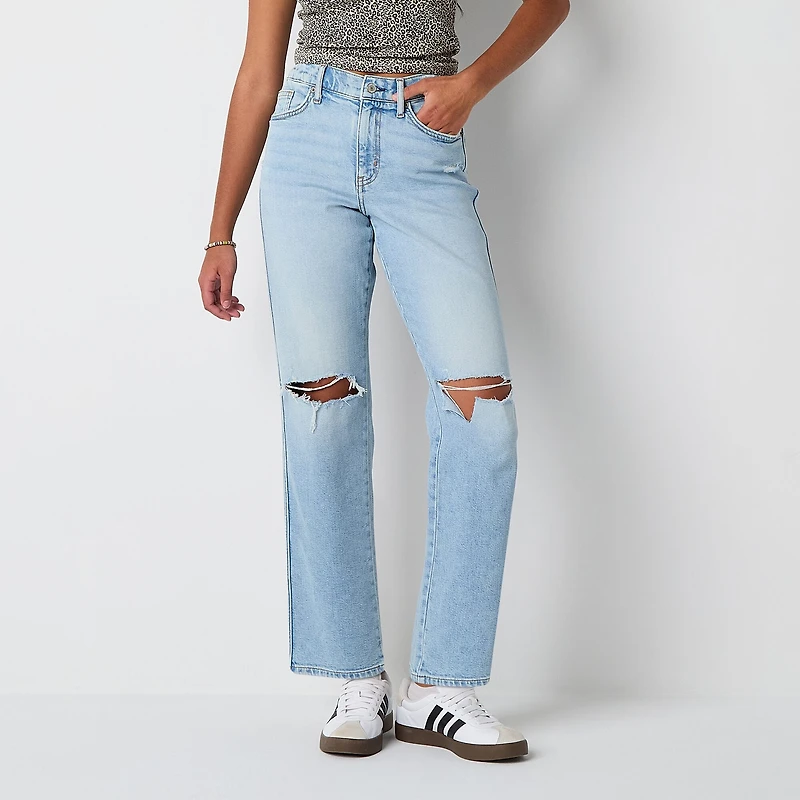 Arizona Curvy Womens Juniors High Rise Straight Leg Jean
