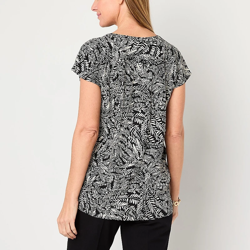 Liz Claiborne Womens Split Crew Neck Short Sleeve Tunic Top