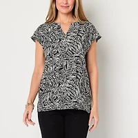 Liz Claiborne Womens Split Crew Neck Short Sleeve Tunic Top