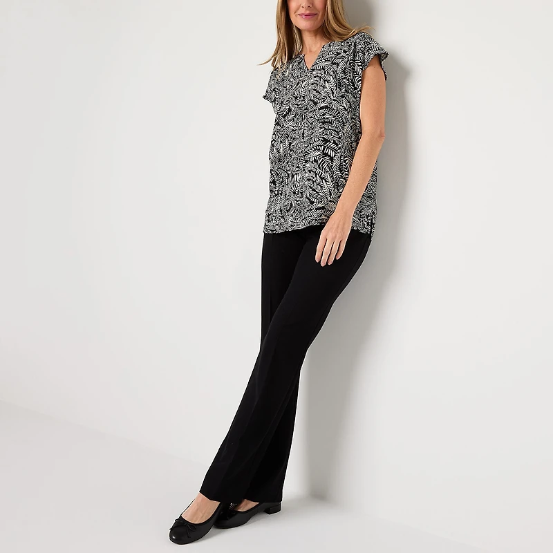 Liz Claiborne Womens Split Crew Neck Short Sleeve Tunic Top