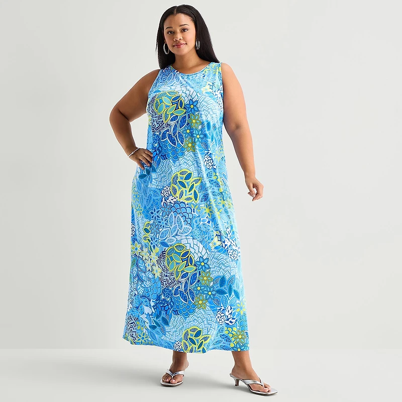 MSK Womens Plus Round Neck Sleeveless Maxi Dress