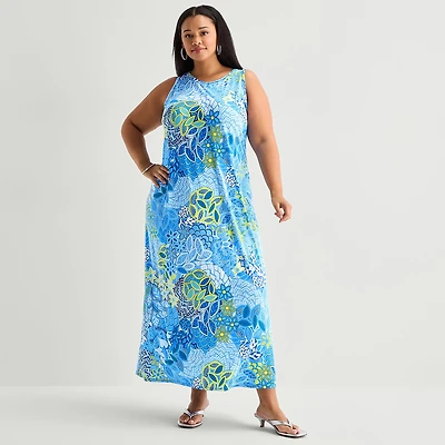 MSK Womens Plus Round Neck Sleeveless Maxi Dress