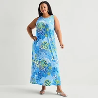 MSK Womens Plus Round Neck Sleeveless Maxi Dress