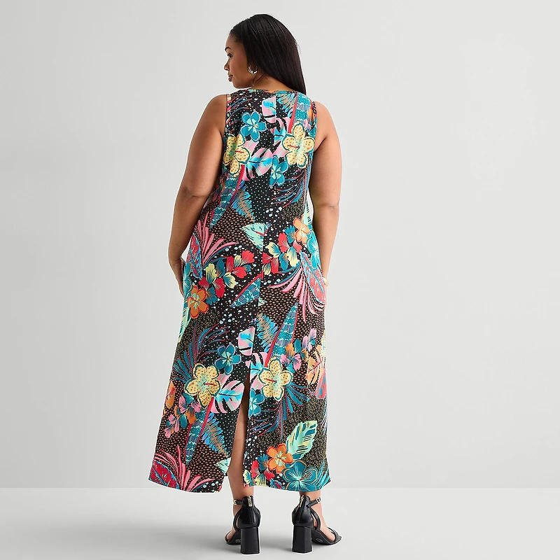 MSK Womens Plus Round Neck Sleeveless Maxi Dress