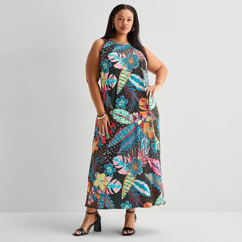 MSK Womens Plus Round Neck Sleeveless Maxi Dress