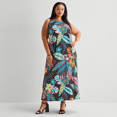 MSK Womens Plus Round Neck Sleeveless Maxi Dress