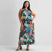 MSK Womens Plus Round Neck Sleeveless Maxi Dress