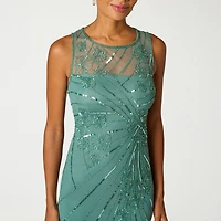 Papell Boutique Womens Crew Neck Sleeveless Evening Gown
