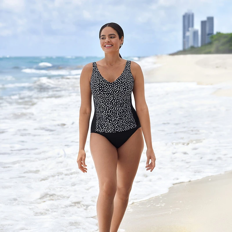 Trimshaper Womens Dots Moderate Coverage One Piece Swimsuit