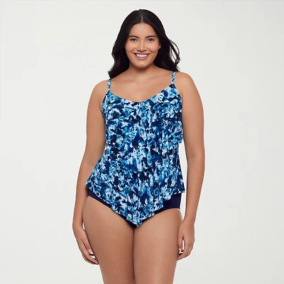 Trimshaper Womens Tie-Dye Tie Dye Tankini Swimsuit Top