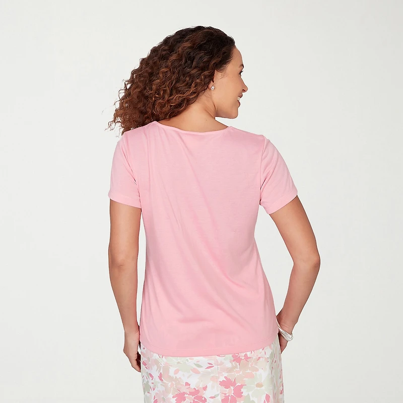 Hearts Of Palm Womens Keyhole Neck Short Sleeve Embellished Blouse