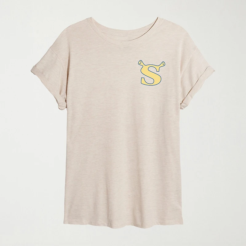 Womens Juniors Crew Neck Short Sleeve Oversized Shrek Graphic T-Shirt