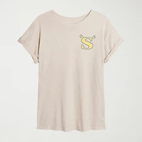 Womens Juniors Crew Neck Short Sleeve Oversized Shrek Graphic T-Shirt