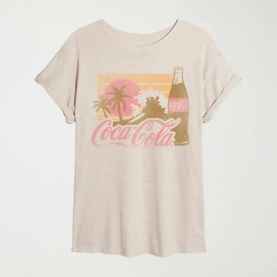 Womens Juniors Crew Neck Short Sleeve Oversized Graphic T-Shirt