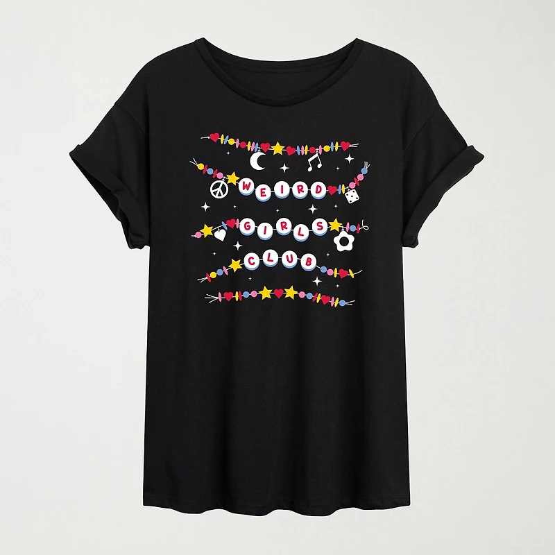 Womens Juniors Crew Neck Short Sleeve Oversized Graphic T-Shirt