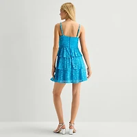 by&by Womens Juniors V Neck Short Sleeve Fit + Flare Dress
