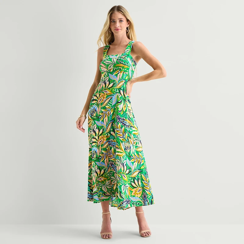 MSK Womens Square Neck Sleeveless Maxi Dress