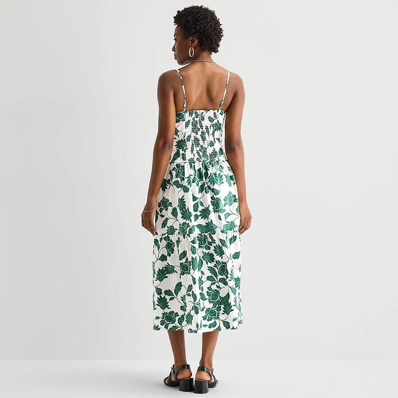 52seven Womens Midi Round Neck Sleeveless Leaf Fit + Flare Dress