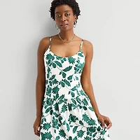 52seven Womens Midi Round Neck Sleeveless Leaf Fit + Flare Dress