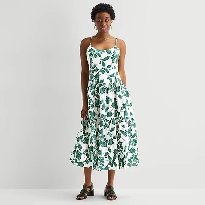 52seven Womens Midi Round Neck Sleeveless Leaf Fit + Flare Dress