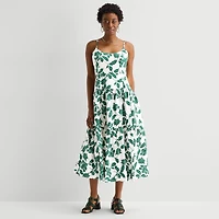 52seven Womens Midi Round Neck Sleeveless Leaf Fit + Flare Dress