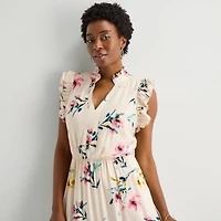 Sandra Darren Womens Notch Neck Sleeveless Ruffled Maxi Dress