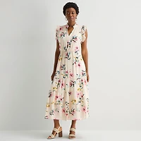Sandra Darren Womens Notch Neck Sleeveless Ruffled Maxi Dress