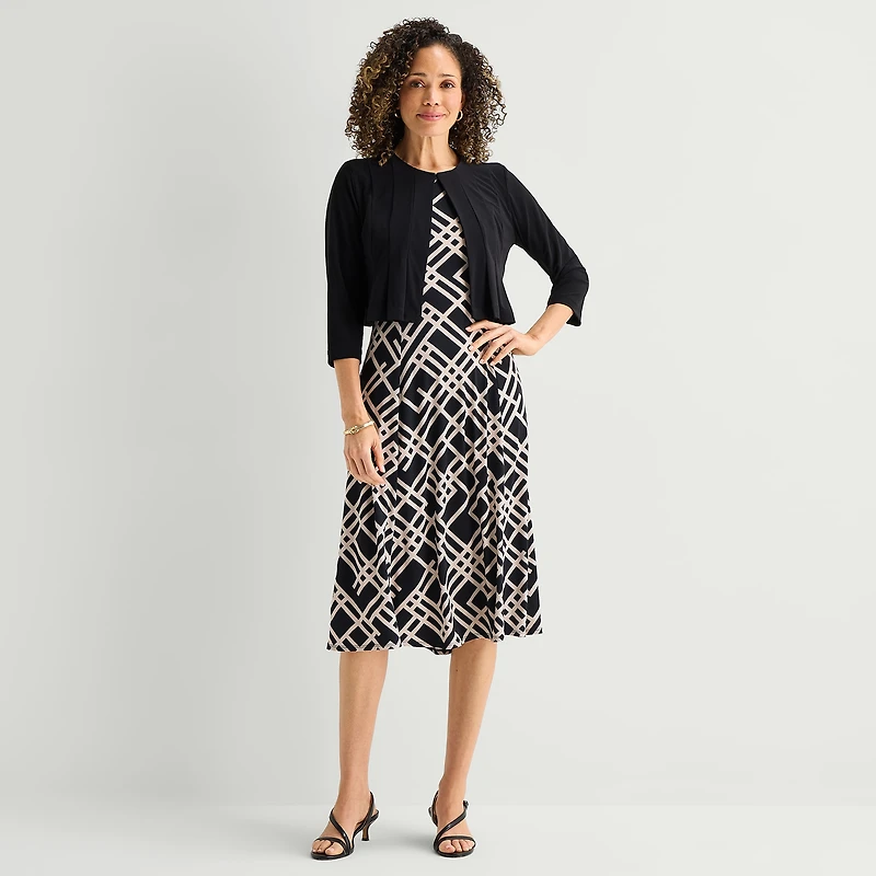 Danny & Nicole Womens Midi Geometric Jacket Dress