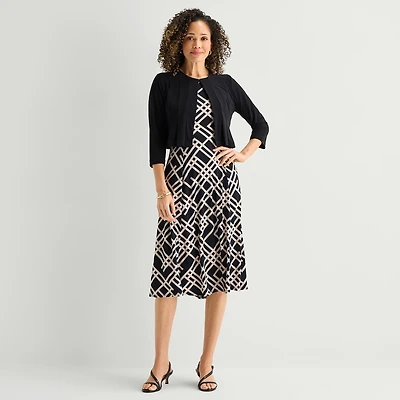 Danny & Nicole Womens Midi Geometric Jacket Dress