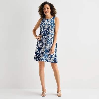 MSK Womens Round Neck Sleeveless Scroll Shift Dress