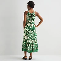 Sandra Darren Womens Midi Round Neck Sleeveless Leaf Shift Dress