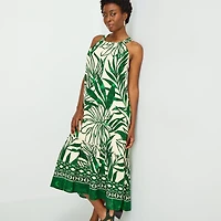 Sandra Darren Womens Midi Round Neck Sleeveless Leaf Shift Dress