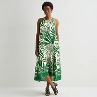 Sandra Darren Womens Midi Round Neck Sleeveless Leaf Shift Dress