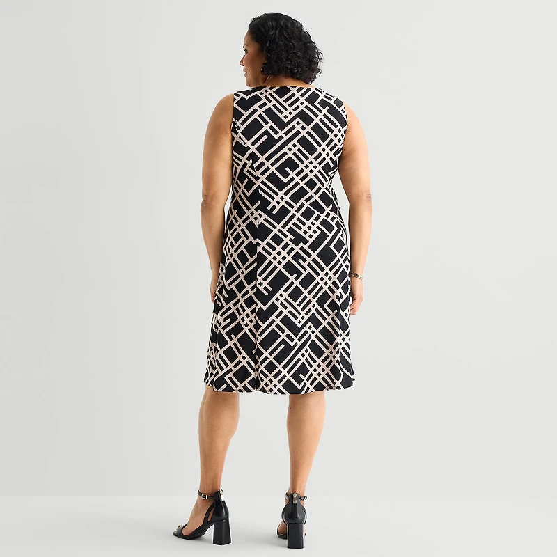 Danny & Nicole Womens Plus Geometric Jacket Dress