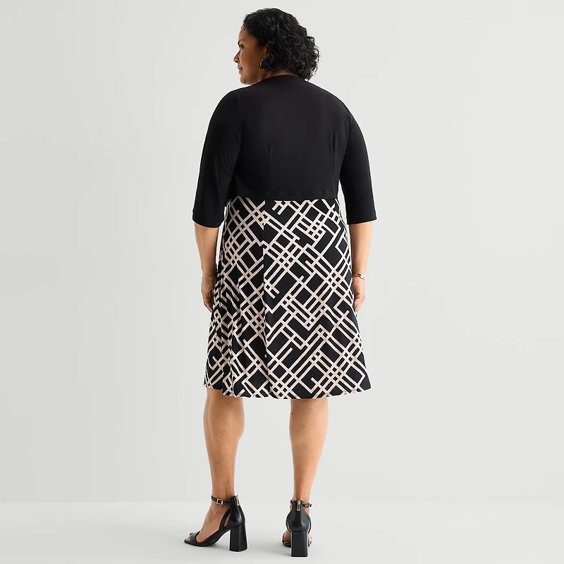 Danny & Nicole Womens Plus Geometric Jacket Dress