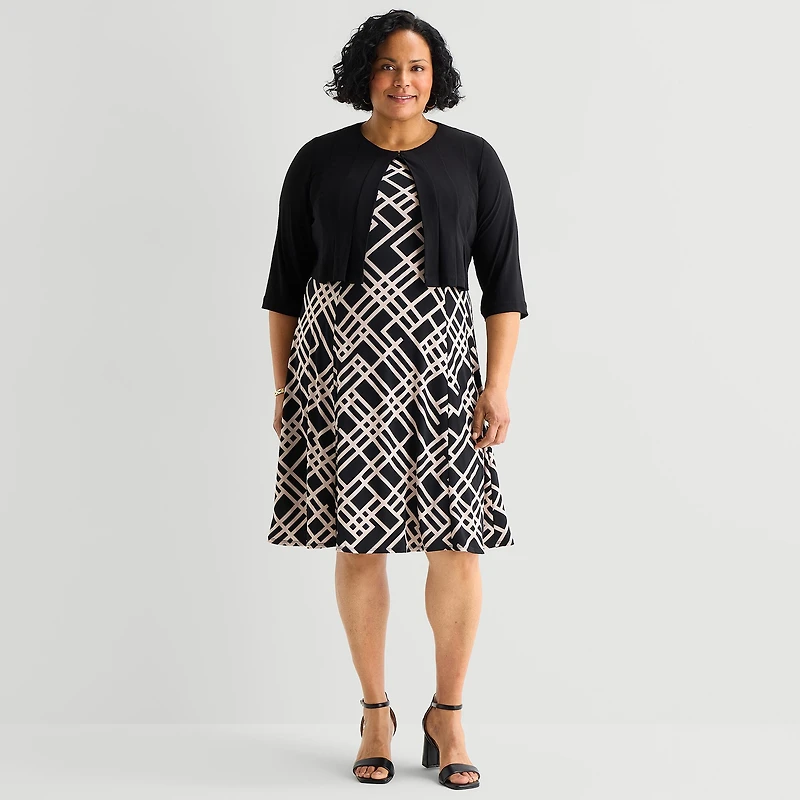 Danny & Nicole Womens Plus Geometric Jacket Dress
