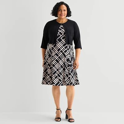 Danny & Nicole Womens Plus Geometric Jacket Dress