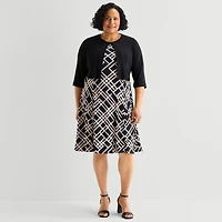 Danny & Nicole Womens Plus Geometric Jacket Dress