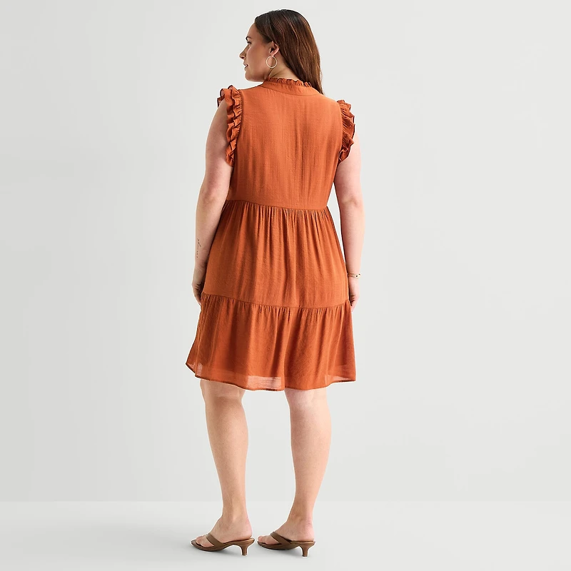 52seven Womens Plus V Neck Sleeveless Shift Dress