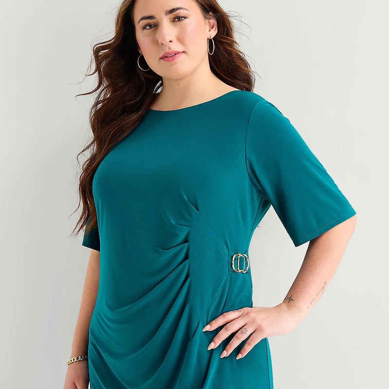 Jessica Howard Womens Plus Boat Neck Short Sleeve Sheath Dress