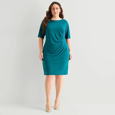 Jessica Howard Womens Plus Boat Neck Short Sleeve Sheath Dress