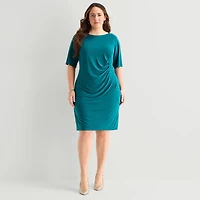 Jessica Howard Womens Plus Boat Neck Short Sleeve Sheath Dress